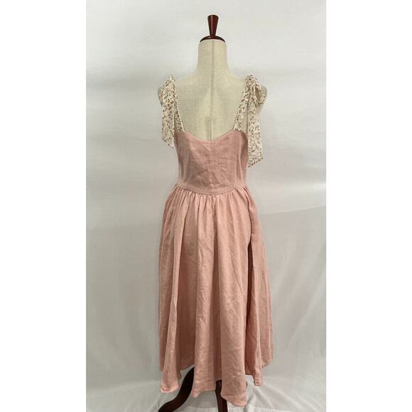 BEDRA Vintage Sz S Small Pale Pink Linen Tie Shoulder Midi Juliet Dress NWT - Picture 6 of 13